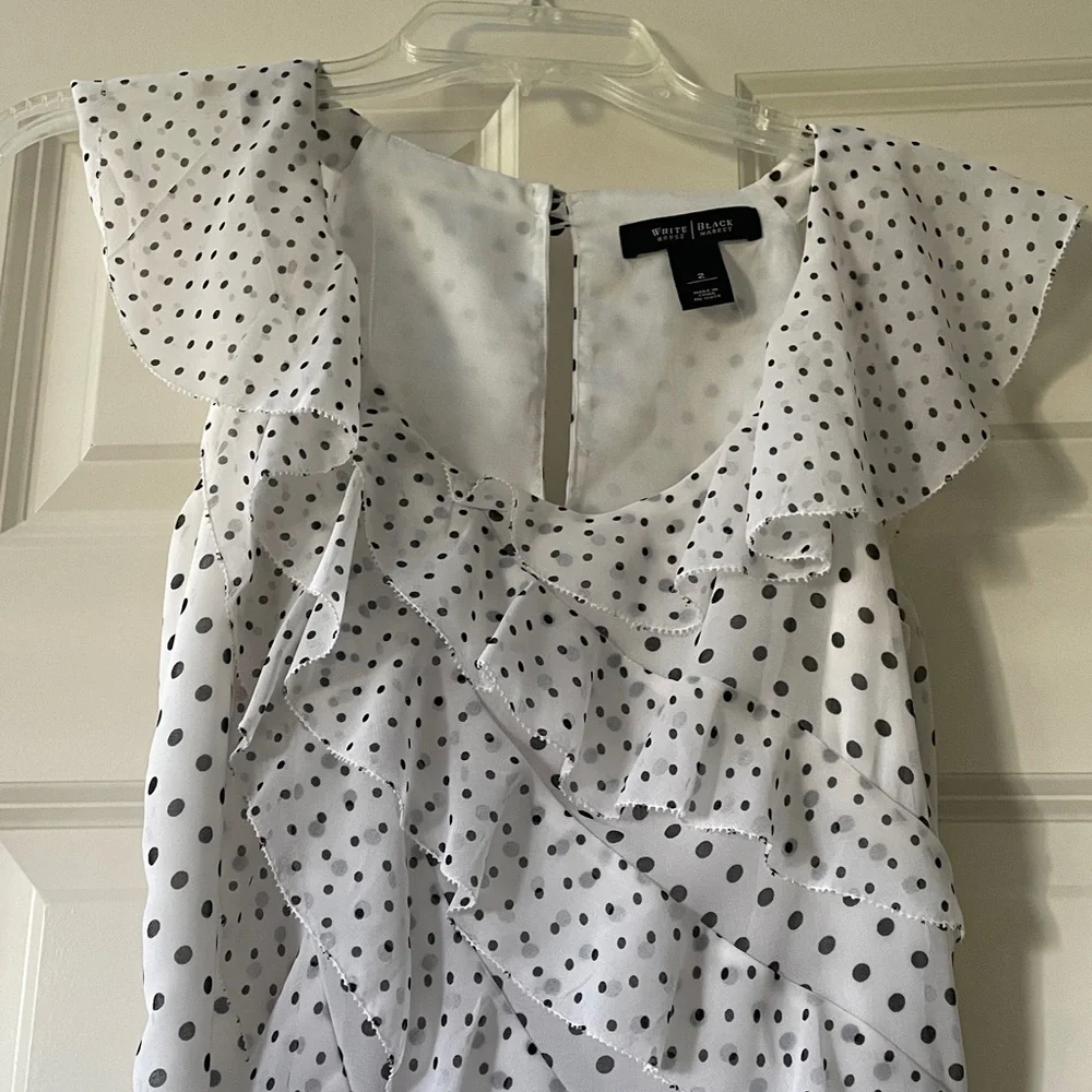 Express Black and White Polka Dot Ruffle Blouse - Picture 2 of 6